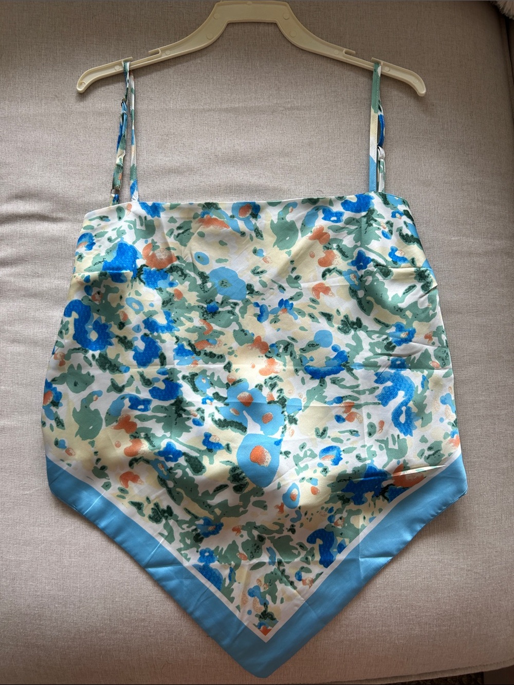 Blue Floral Bandana Silk Handkerchief Tie Top